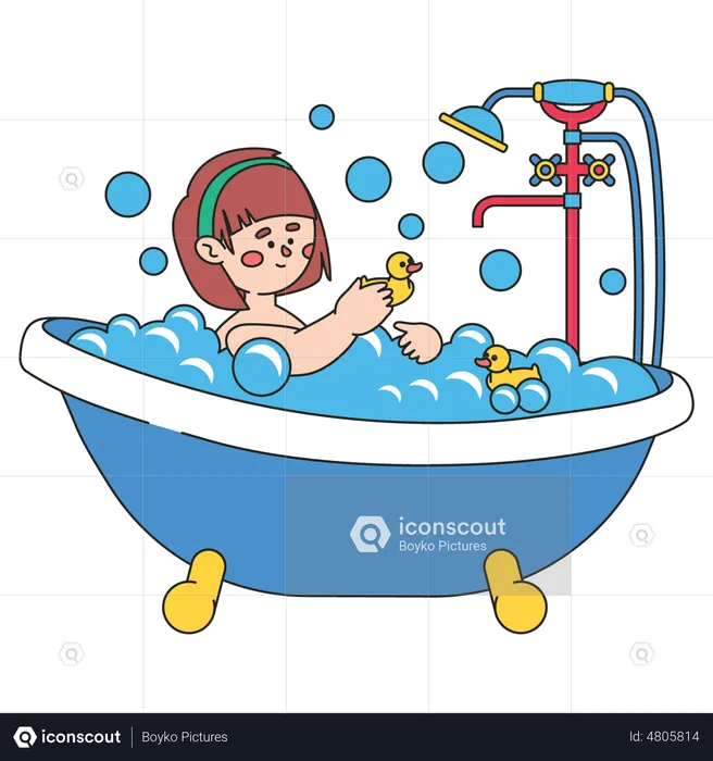 Niña bañándose en la bañera  Ilustración