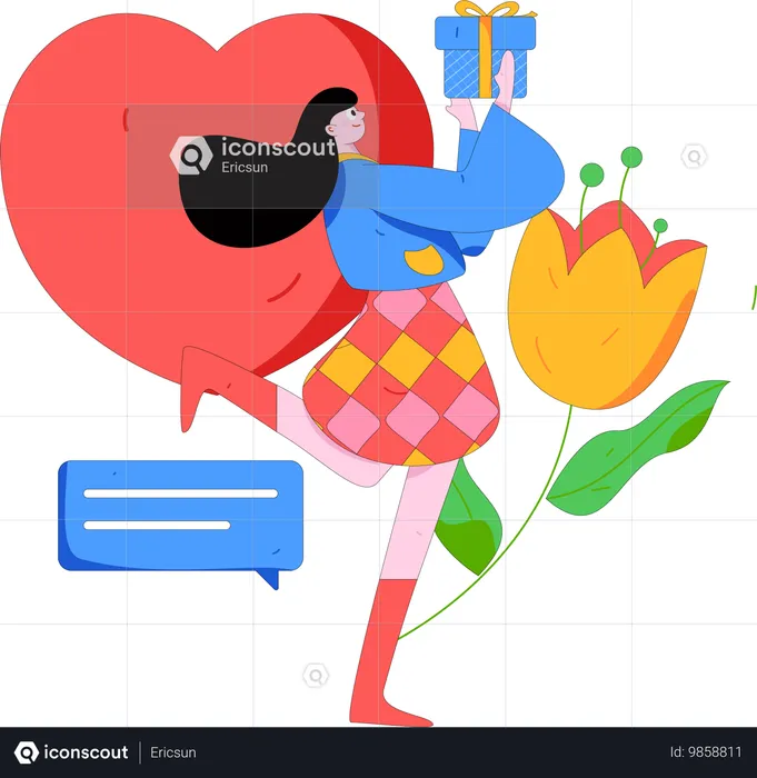 Chica celebrando el día de San Valentín  Ilustración