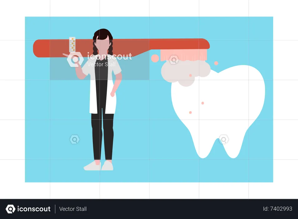 Niña cepillándose los dientes  Ilustración