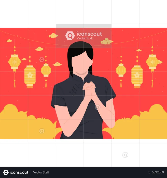 Niña china celebrando el año nuevo.  Ilustración