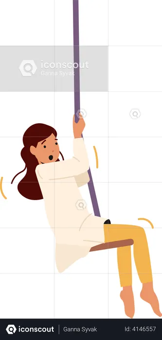 Niña, colgar, columpio de cuerda  Ilustración