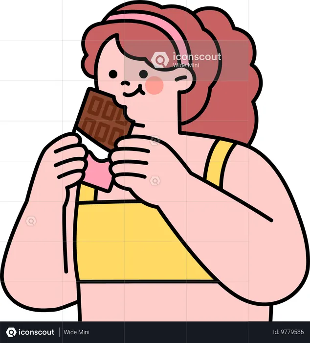 Niña comiendo barra de chocolate  Ilustración