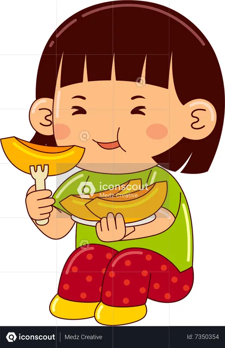 Niña comiendo durazno  Ilustración