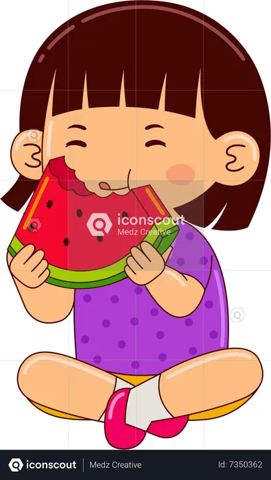 Niña comiendo sandía  Ilustración