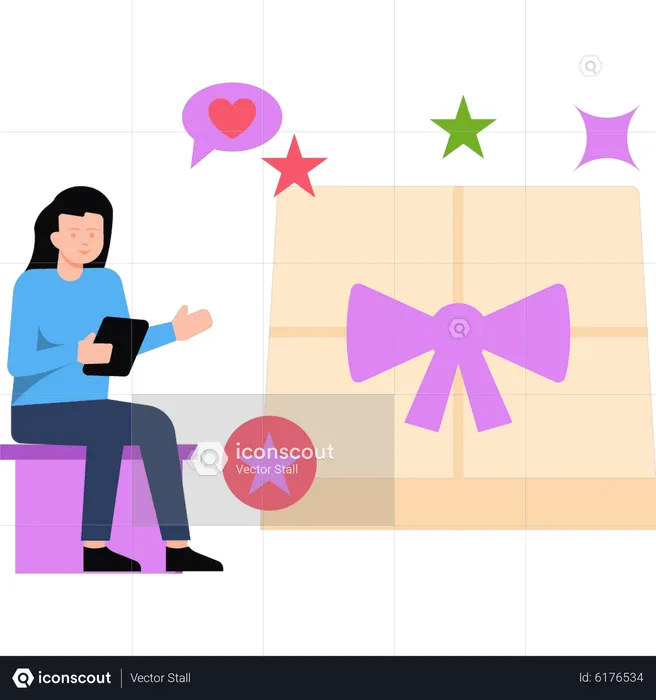 Chica comprando regalos en línea  Ilustración