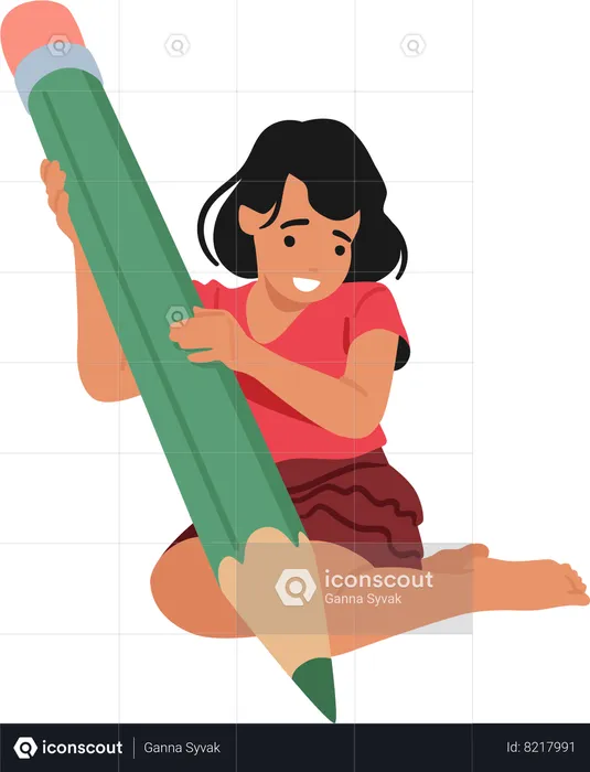 Chica joven con bolígrafo de gran tamaño  Ilustración