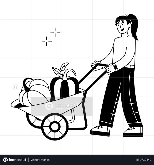 Chica con carro de cosecha  Ilustración