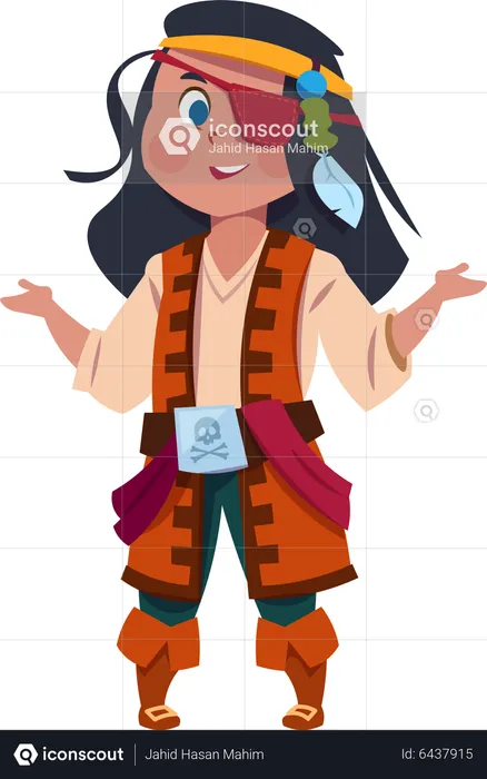 Chica vestida con traje de pirata  Ilustración