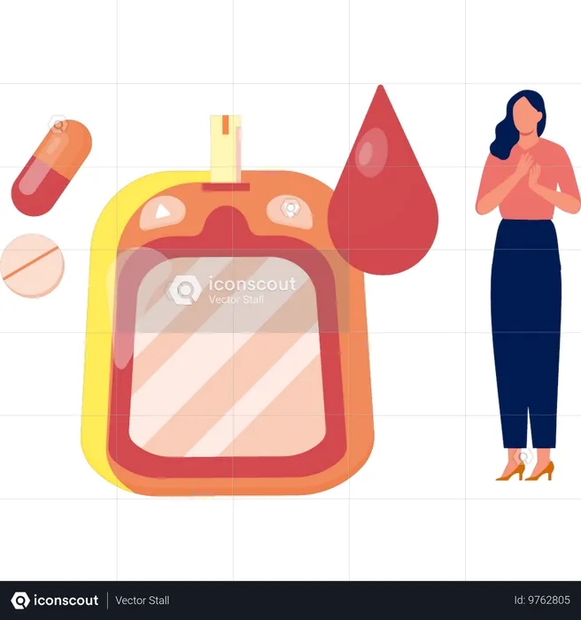 Chica con dispositivo de análisis de sangre  Ilustración