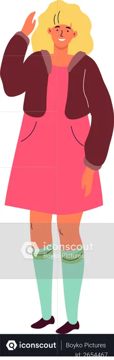 Chica joven en vestido rosa  Ilustración