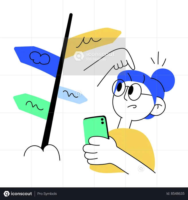 Chica confundida eligiendo camino Flag Ilustración