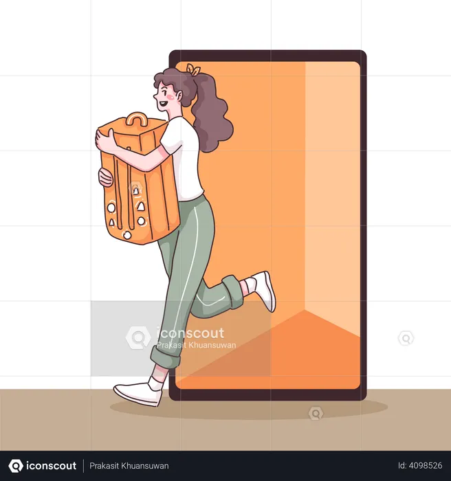 Niña corriendo con mochila  Ilustración