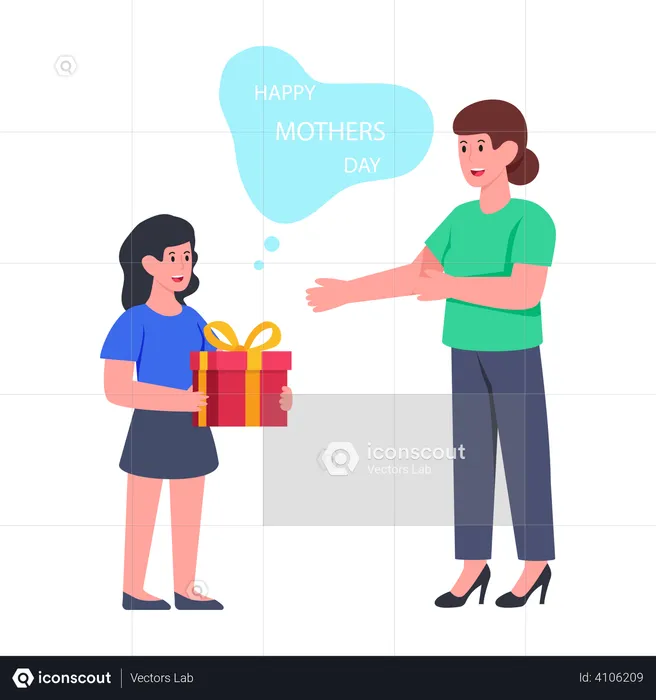 Niña dando un regalo a su madre  Ilustración