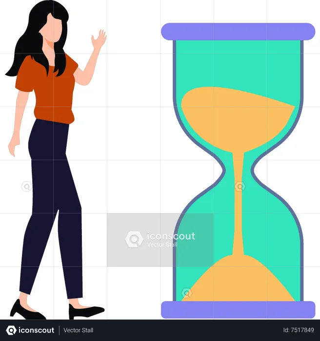Chica de pie con reloj de arena  Ilustración