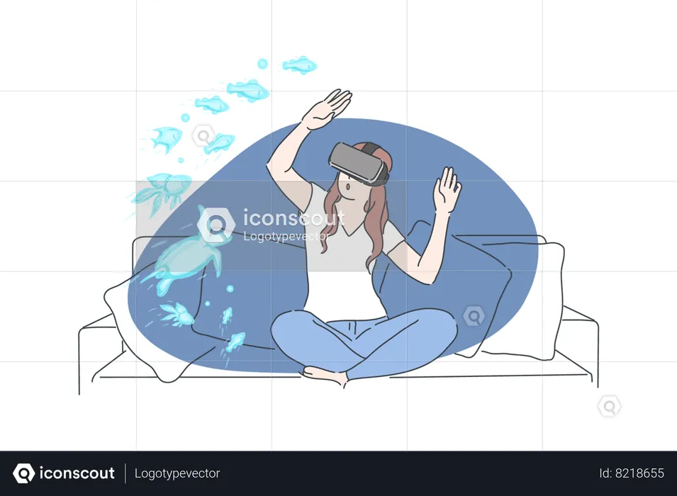 Chica disfrutando del océano virtual  Ilustración