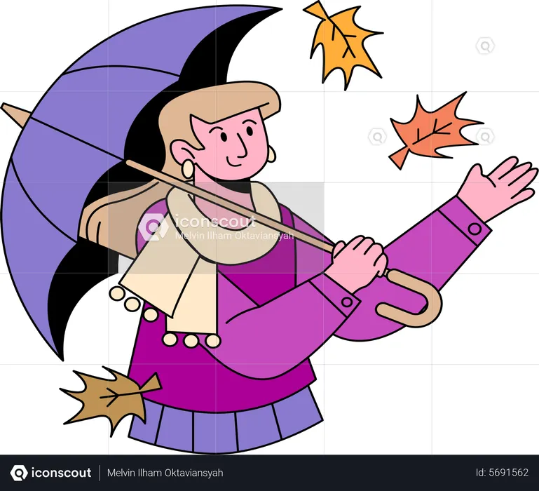 Chica disfrutando del otoño otoño  Ilustración