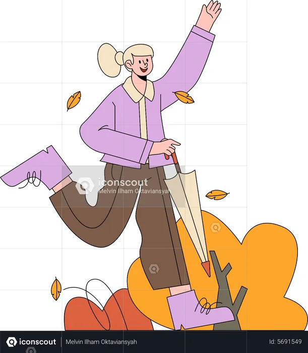 Niña disfrutando de la temporada de otoño  Ilustración