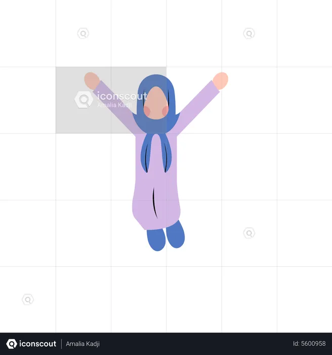 Niña con hijab saltando en el aire  Ilustración