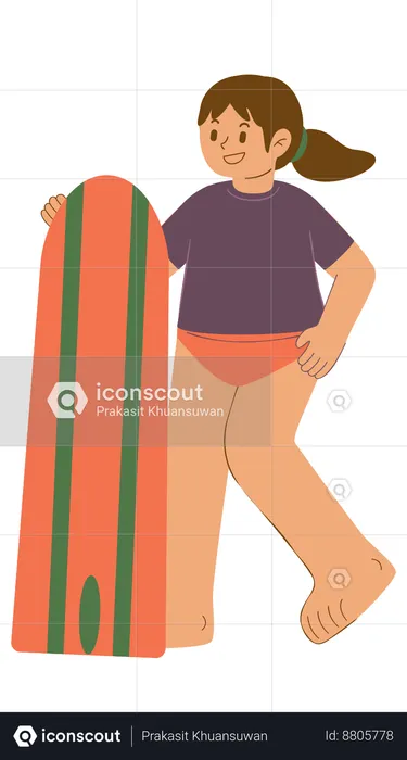 La muchacha sostiene la tabla de surf  Ilustración