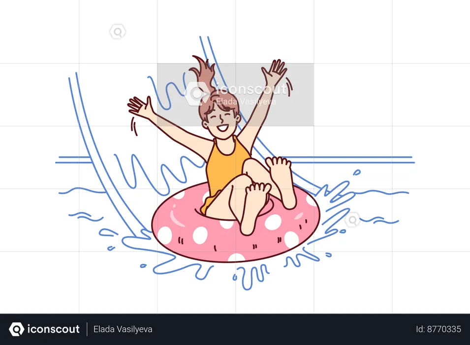 La niña disfruta en la piscina  Ilustración