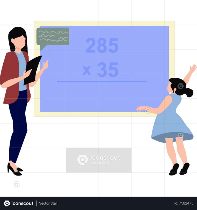 La niña está enseñando matemáticas.  Illustration