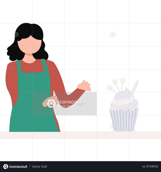 La chica está horneando un muffin  Ilustración