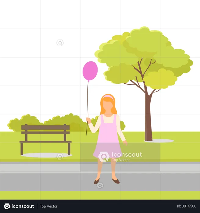 La niña está jugando con sus globos.  Ilustración