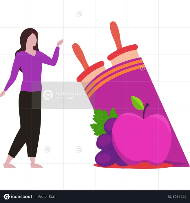 La chica está mostrando frutas frescas  Ilustración