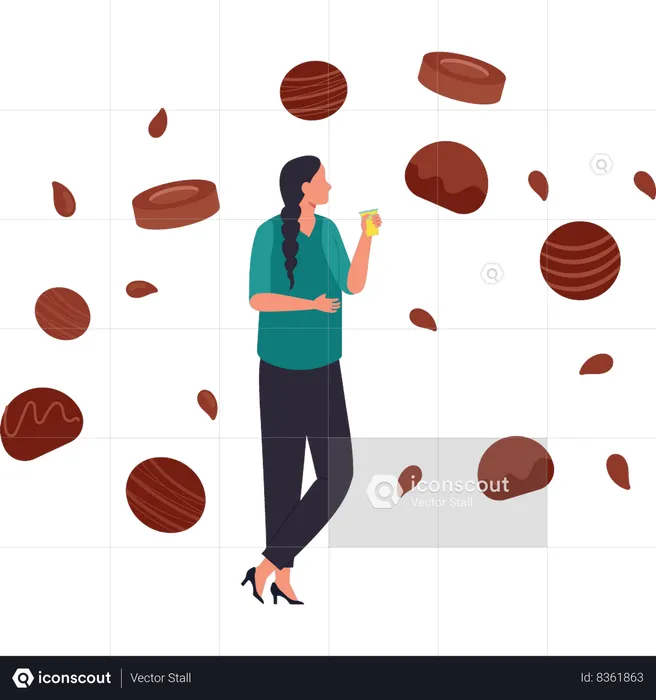 La chica está probando diferentes sabores de chocolate.  Ilustración