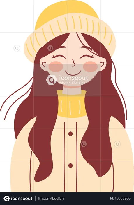 Niña feliz con sombrero y ropa abrigada  Ilustración