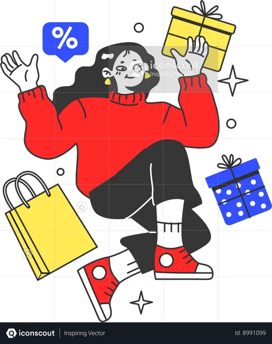 Chica feliz por la venta de compras  Ilustración