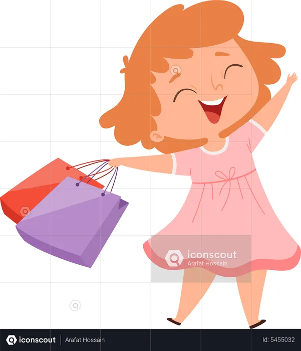 Niña feliz sosteniendo bolsa de compras  Ilustración