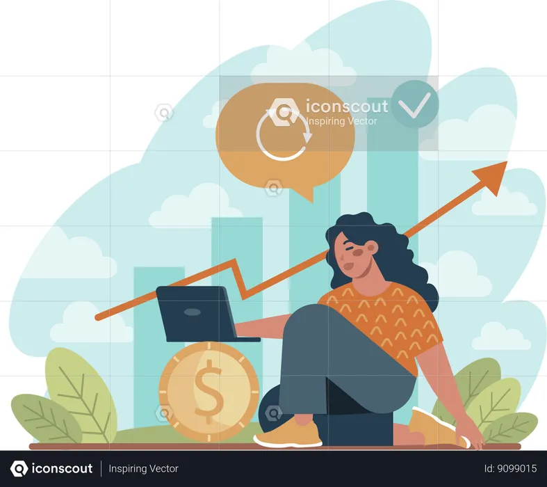 Chica haciendo análisis de crecimiento financiero  Ilustración