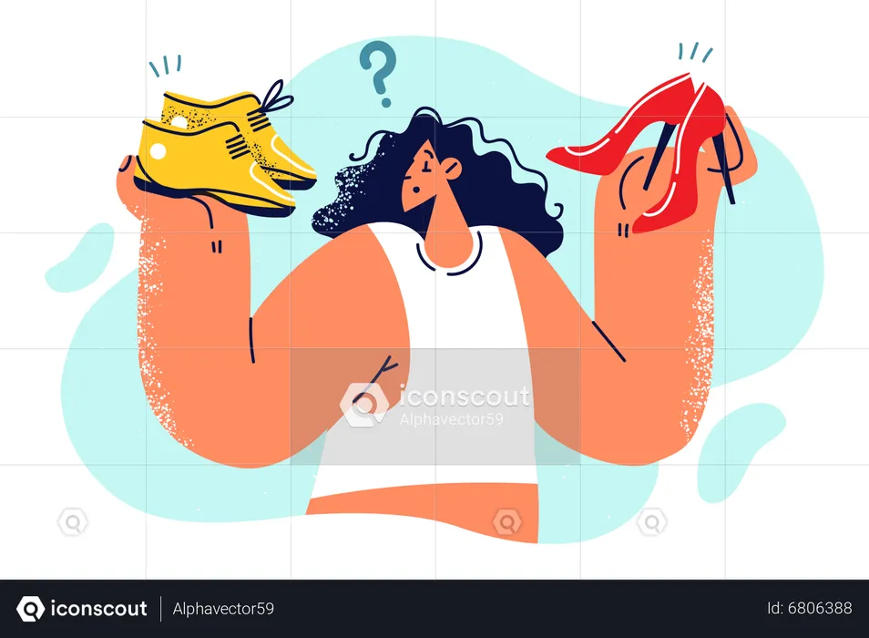 Chica haciendo compras de zapatos  Ilustración