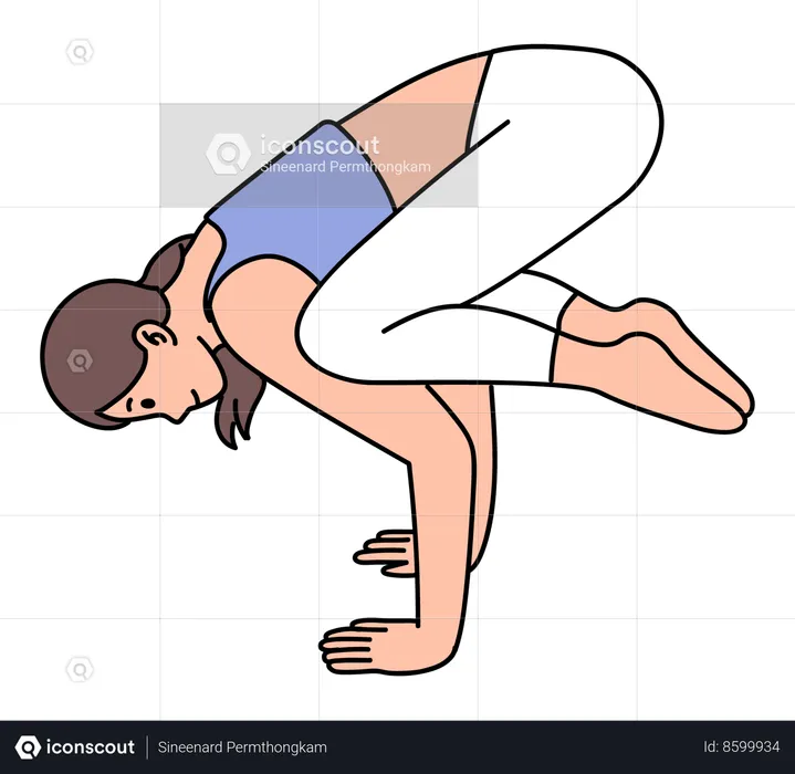 Chica haciendo postura de yoga cuervo  Ilustración