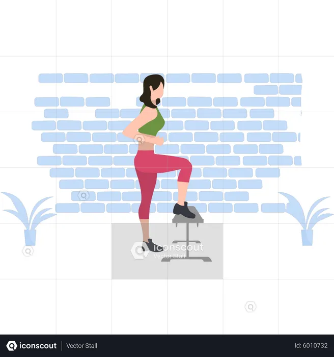 Chica haciendo ejercicio usando un banco  Ilustración