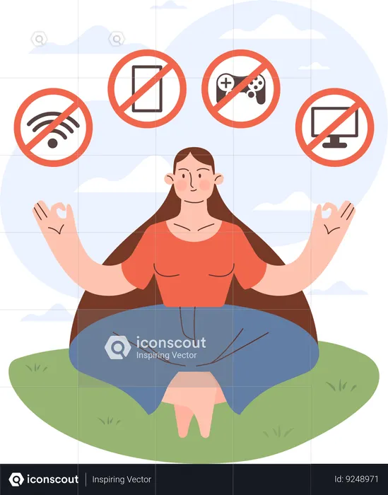 Chica haciendo meditación mientras está libre del dispositivo  Ilustración