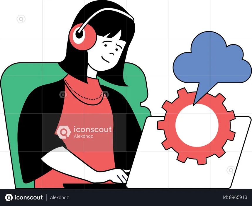 Chica haciendo configuración de nube  Ilustración