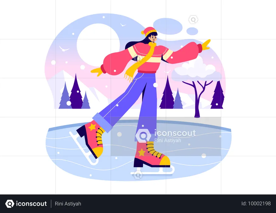 Chica haciendo patinaje sobre hielo en pista de hielo  Ilustración