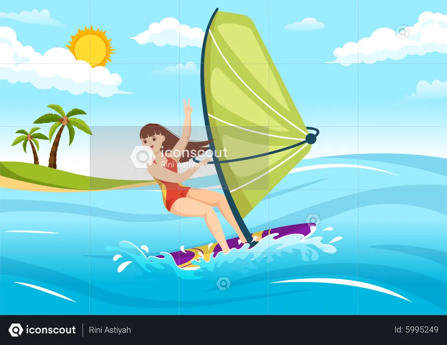 Niña haciendo windsurf  Ilustración