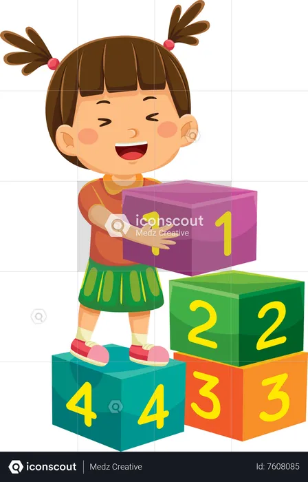Niña jugando bloques de números  Ilustración