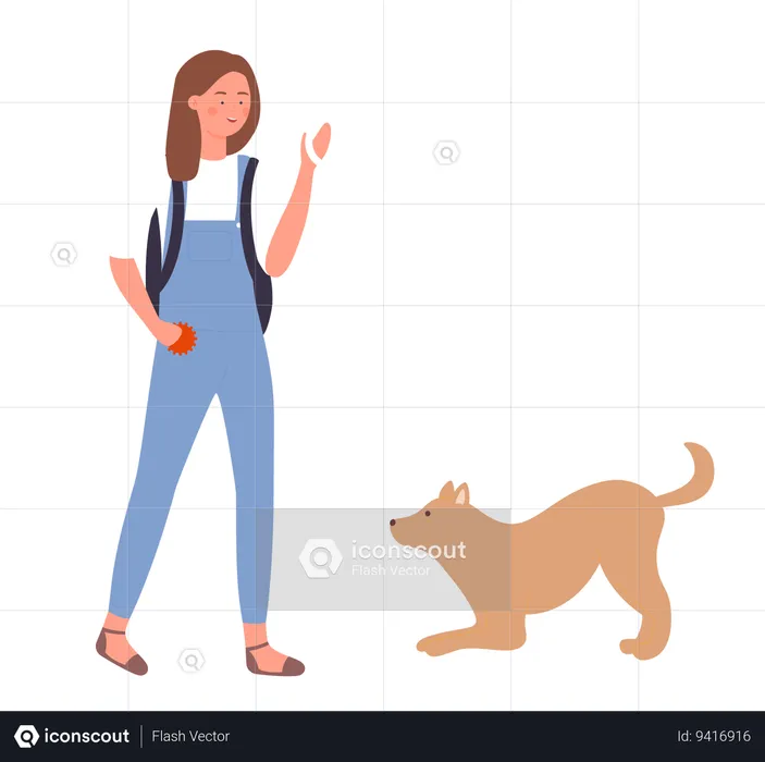 Niña jugando con perro  Ilustración