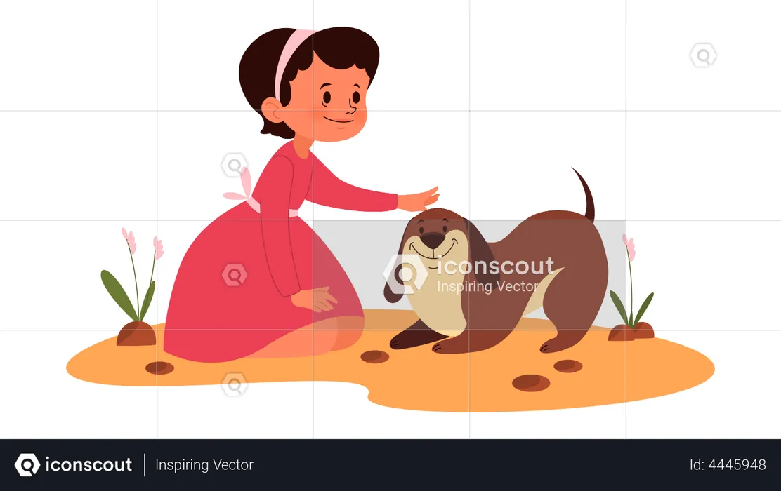 Niña juega con perro mascota  Ilustración