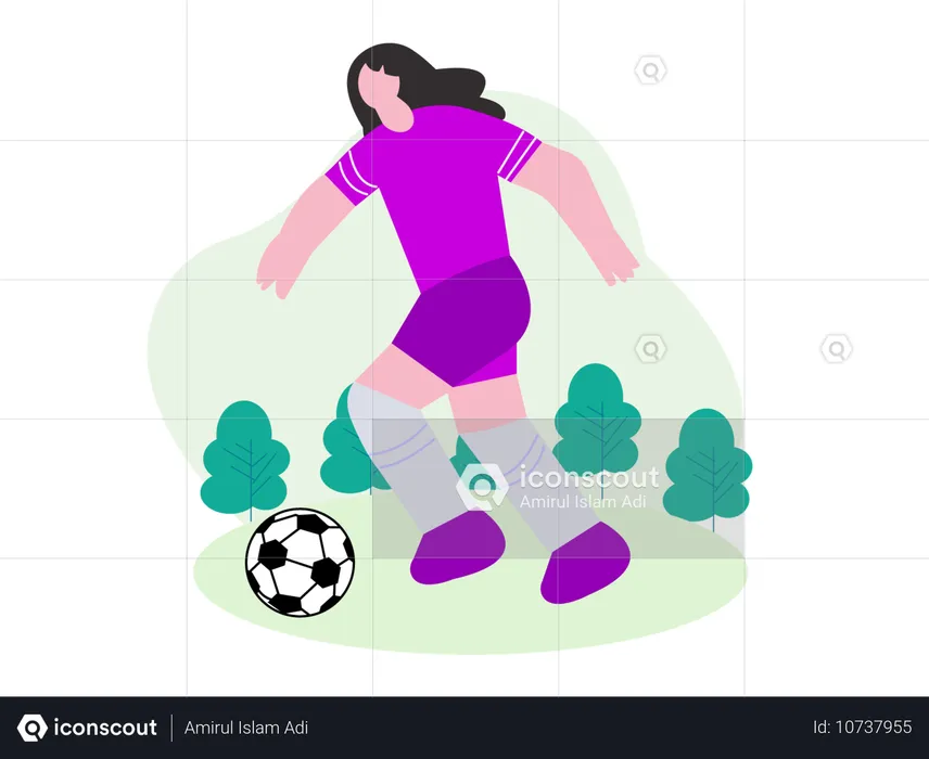 Niña jugando futbol  Ilustración