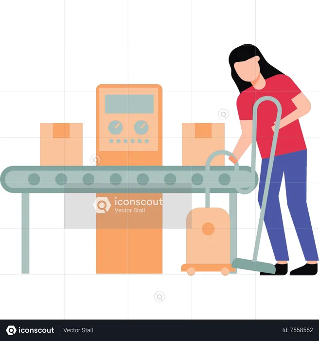 Chica limpiando piso con aspiradora  Ilustración