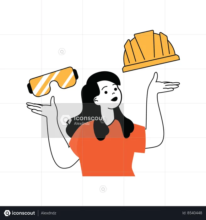 La chica lleva gafas y casco.  Ilustración