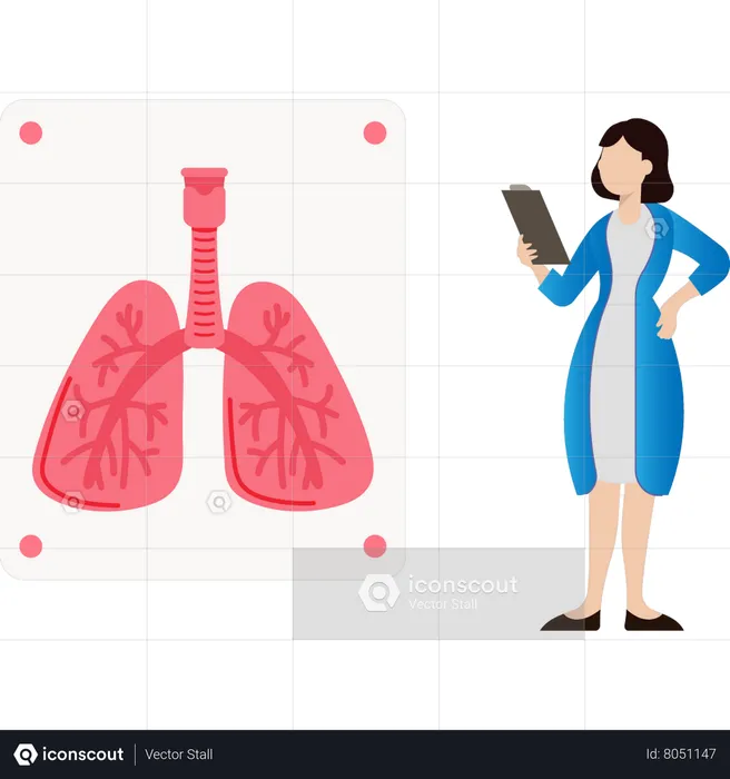 Niña mirando el informe pulmonar  Ilustración