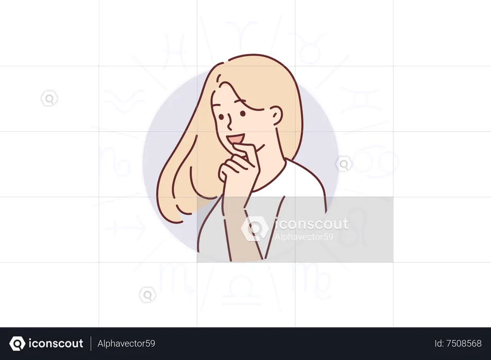 Chica mirando los signos del horóscopo  Ilustración