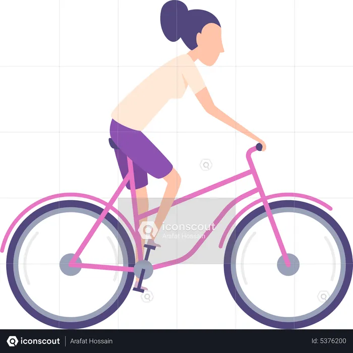 Chica montando bicicleta  Ilustración