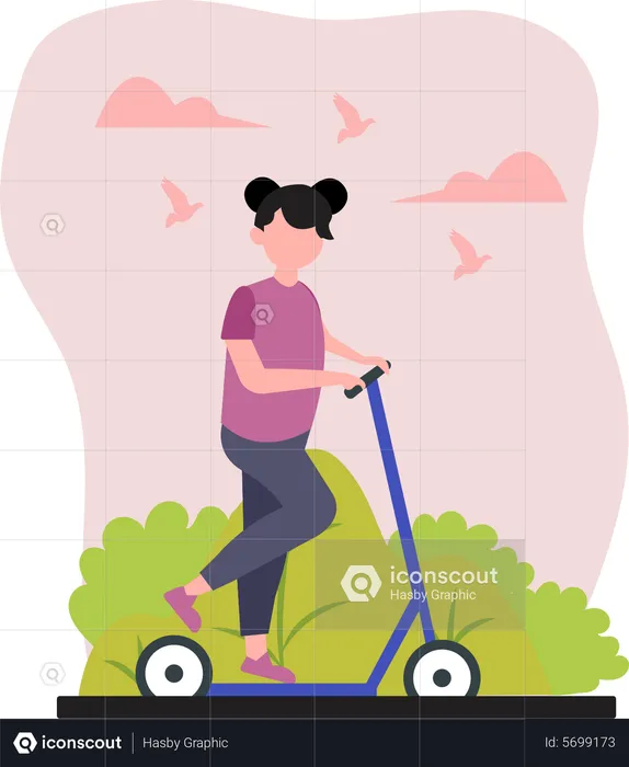 Chica montando scooter  Ilustración